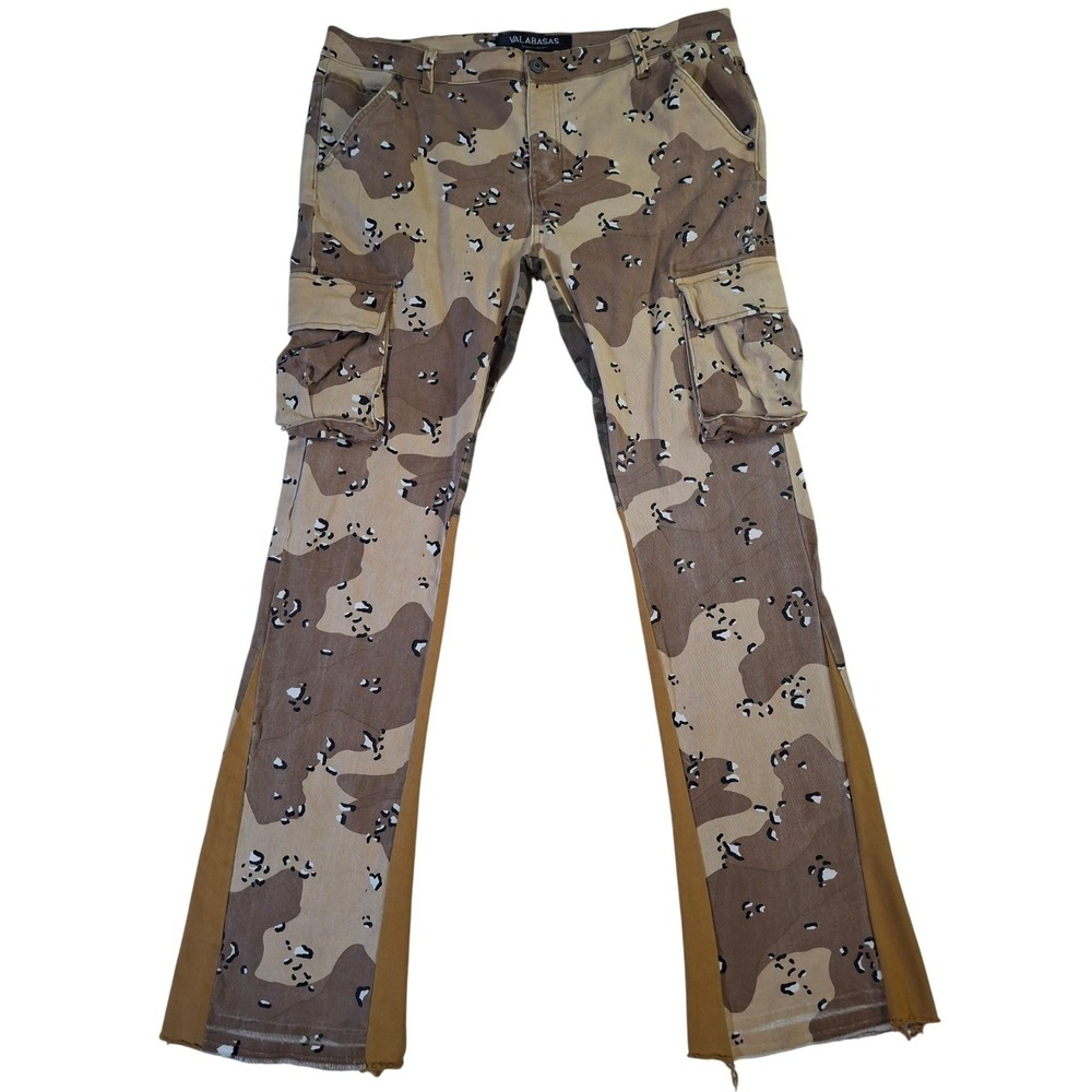 Valabasas Pants Mens 40X34 Tan Desert Camo Cargo Stacked Flare Jeans Streetwear